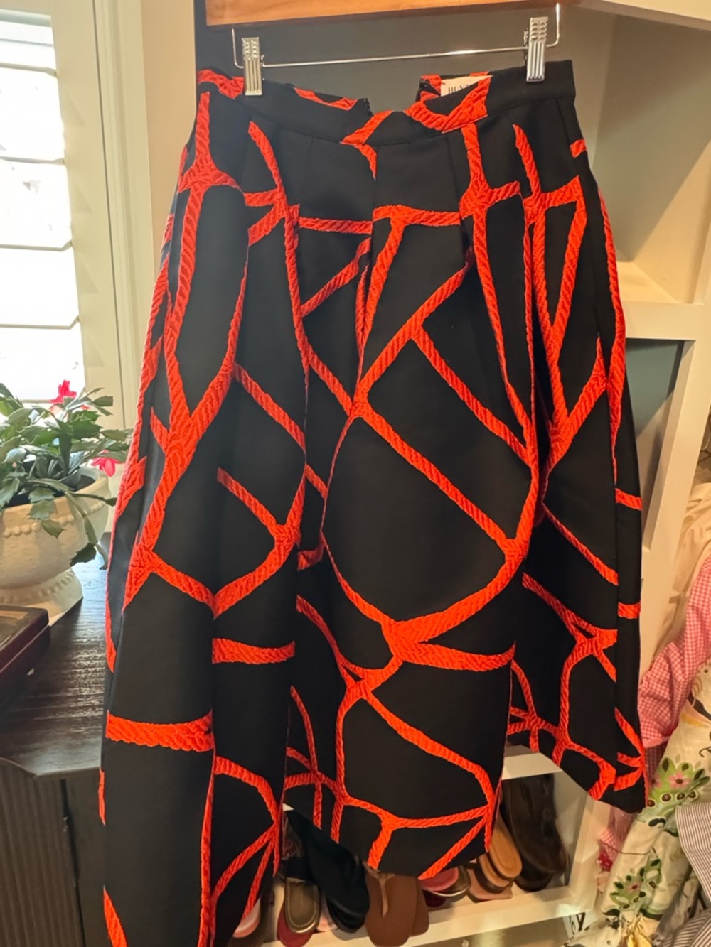 HUNTER BELL Black Midi Skirt with Bold Red Rope Print
